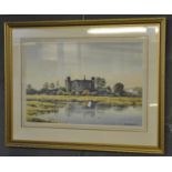 Graham Hadlow(Welsh contemporary) Laugharne Castle, dated 1989, framed and glazed. 36 x 52cm approx.