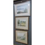 Three watercolours in different hands, landscapes and country scenes, all late 20th Century. Framed.