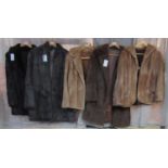 Five vintage mostly rabbit or coney fur jackets and coats to include; a black short coat, a grey C &