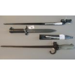Group of three bayonets to include; French Model 1886 Epee bayonet, a Swedish model 896 knife