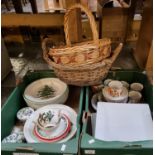 Two boxes of assorted china together with two baskets. The china to include: Portmeirion 'The