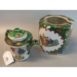 Small Chinese porcelain octagonal three section teapot with lid and lift out liner, decorated in