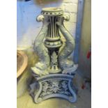 Unusual German or Austrian stoneware jardiniere stand, missing its top, decorated with dolphin and