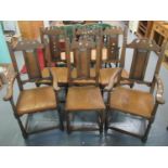 Good quality reproduction set of six 17th Century style oak dining chairs with panelled backs