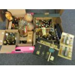 Two boxes containing various bottles of alcoholic spirits mostly miniatures to include; Queen