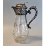 Late 19th/early 20th Century silver plated and glass claret jug etched with swooping birds, repousse