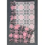 Vintage woollen Welsh tapestry cream, pink and black blanket with fringed edges. (B.P. 21% + VAT)