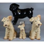 Pair of Sylvac 1379 terrier dogs in seated pose, together with a smaller Sylvac 1378 terrier dog