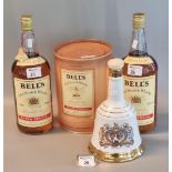 Two Bell's old Scotch whisky 1.5L bottles, 40% vol. Together with a Wade Bell's Scotch whisky