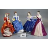 Three Royal Doulton Pretty Ladies bone china figurines to include Top o' the Hill, Elaine, and