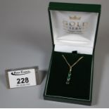 9ct gold emerald and diamond pendant on chain. Approx weight 3.7 grams. (B.P. 21% + VAT)