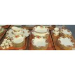 Three trays of Royal Albert 'Old Country Roses' English fine bone china dinnerware items to include;