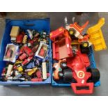 Tray of assorted, mainly play-worn, diecast model vehicles, plastic toys, Formula One cars,