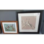 Pair of modern furnishing prints, boxing hares. Framed. (2) (B.P. 21% + VAT)