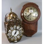 Unusual French brass lantern design mantle clock with enamel face and Roman numerals, together