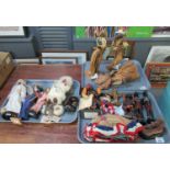 Three trays of International collectors dolls to include: carved Africa figures, Aboriginal
