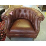 Alexander & James natural brown leather button back tub armchair. (B.P. 21% + VAT)