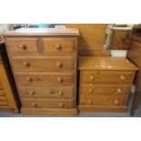 Modern pine straight front bedroom chest of two short and four long drawers, together with a similar