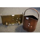 Celtic design reproduction copper coal bin with swing handles, together with a Victorian brass