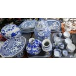 Three trays of modern blue and white Oriental pattern china to include: nine rice bowls and ten