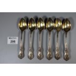 Set of six 19th century tea spoons with engraved handles. 3.87oz troy approx. (B.P. 21% + VAT)