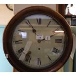 Early 20th century single train school type wall clock with Roman printed face and key. (B.P.