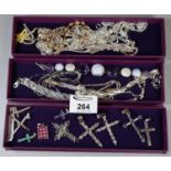 A collection of silver chains, bracelets and pendants including a 9ct gold bracelet (approx 0.8