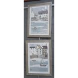 After Adelene Fletcher, Welsh harbour study with cottages, a pair, similar, coloured prints. 29 x