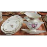 Tray of floral design Royal Copenhagen Danish dinnerware items to include; two sauce boats on