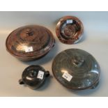 Group of Nigerian Abuja stoneware pottery items to include; two circular tureens and covers, both