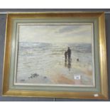 Eileen James, figures on a beach, signed, oils on board, 40x49cm approx. Framed. (B.P. 21% + VAT)