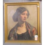 British School, (early 20th Century), portrait of a woman, oils on board. 47x39cm approx. Framed. (