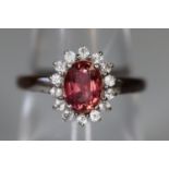 9ct white gold pink stone and white sapphire ring. Ring size N&1/2. Approx weight 2.3 grams. (B.P.