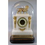 19th Century Empire design alabaster mantel clock with gilt metal mounts, including lion pediment