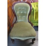Victorian walnut button back upholstered bedroom chair. (B.P. 21% + VAT)