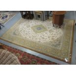 Modern Persian design cream and mustard ground carpet, overall with flowers and foliage and