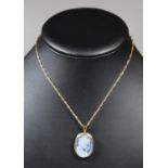 Cameo brooch pendant on 9ct gold chain. Approx weight 5.8 grams. (B.P. 21% + VAT)