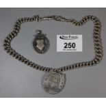 Victorian silver Albert chain with two fobs. (B.P. 21% + VAT)