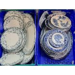 Two boxes of china, one includimg various blue and white plates and meat dishes, 'Fallow Deer' by