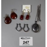 Silver locket and three pairs of earrings. (B.P. 21% + VAT)
