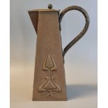 Art Nouveau design conical copperised white metal ewer with hinged cover. 30cm high approx. (B.P.