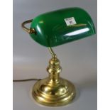 Reproduction green glass and brass bankers desk lamp. (B.P. 21% + VAT)