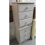 Pair of painted pine straight fronted chests of three drawers, of small and narrow proportions, with