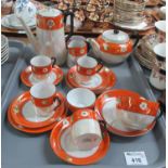 Tray containing a Victoria china Czech 17 piece coffee and teaset with lustre floral decoration