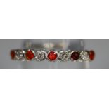 9ct white gold diamond and orange stone half eternity style ring. Ring size O. Approx weight 1.5