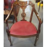 Late Victorian rosewood inlaid slat back parlour type open armchair on shaped legs. (B.P. 21% + VAT)