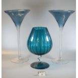 Two very large possibly shop display drinking cocktail glasses, together with a mid Century blue