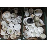 Two boxes of assorted china to include; a souvenir ware teapot, various Tuscan fine English bone