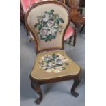 19th century rosewood tapestry and beaded upholstered side chair on classical and moulded carved