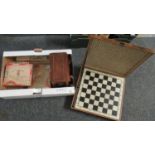 Box containing wooden boxed chess set with Oriental chess pieces (unopened), together with board,